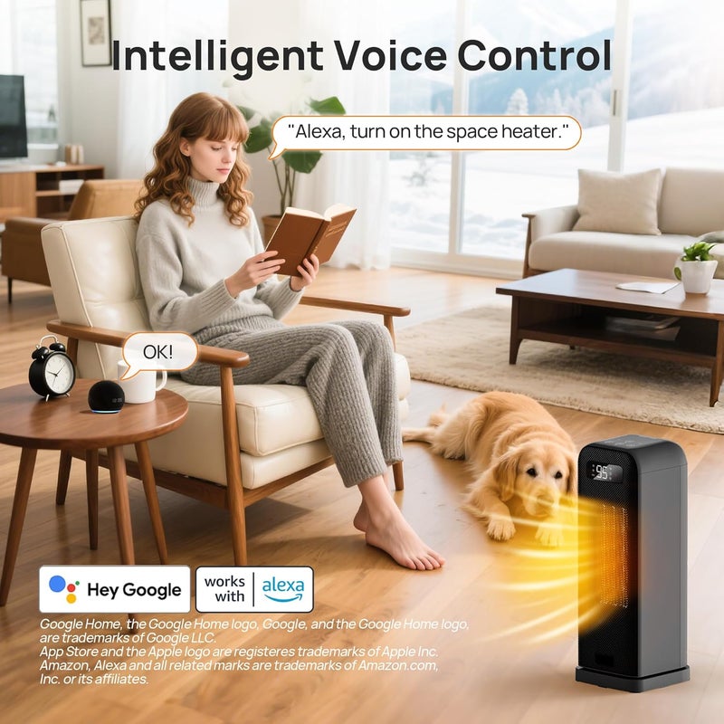 FLANUR Space Heaters for Indoor Use, Smart Portable Electric Heater with Thermostat, WiFi and Voice Control, 12H Timer, 4 Modes, 36dB 1500W PTC Ceramic Safety Heat for Office Bedroom Home 1Pack Black - Image 5
